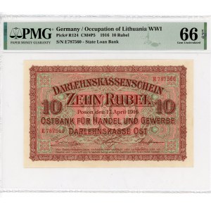 Germany - Empire Occupation of Poznan 10 Rubel 1916 PMG 66
