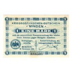 Germany - Empire Minden Lager Notes WWI 1 Mark 1916