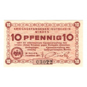 Germany - Empire Minden Lager Notes WWI 10 Pfennig 1917