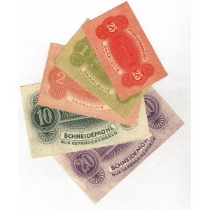 Germany - Empire Schneidemuhl & Saarlouis Lager Notes WWI 25 Pfennig 1-2-10-20 Mark (ND)