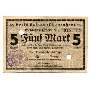 Germany - Empire East Prussia Kreis Labiau 5 Mark 1918
