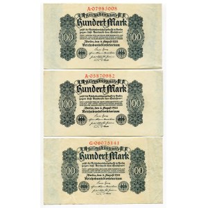Germany - Weimar Republic 3 x 100 - 500 - 1000 Mark 1922
