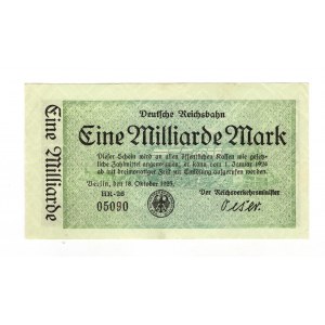 Germany - Weimar Republic German Railroad 1000000000 Mark 1923