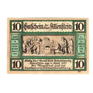 Germany - Weimar Republic East Prussia Allenstein 10 Pfennig 1921