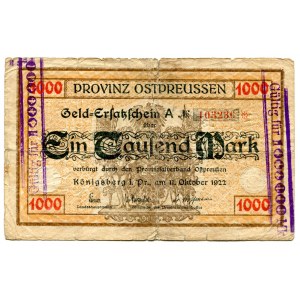 Germany - Weimar Republic East Prussia Konigsberg 1000000 Mark on 1000 Mark 1922
