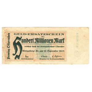 Germany - Weimar Republic East Prussia Konigsberg 100 Million Mark 1923