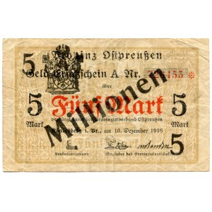 Germany - Weimar Republic East Prussia Konigsberg 5 Million Mark on 5 Mark 1923