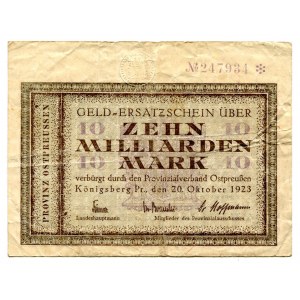 Germany - Weimar Republic East Prussia Konigsberg 10 Milliard Mark 1923