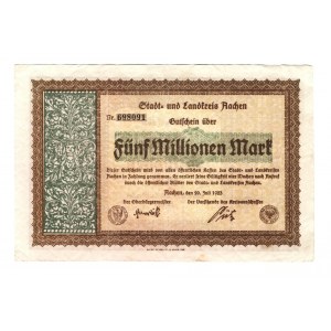 Germany - Weimar Republic Rhine Aachen 5000000 Mark 1923