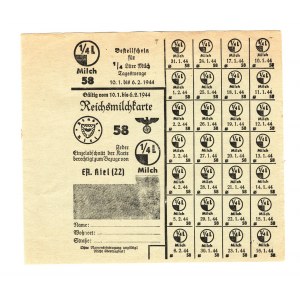 Germany - Third Reich Milk Card 1944