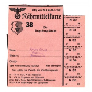 Germany - Third Reich Augsburg Provision Card 1942