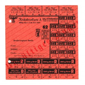 Germany - Third Reich Berlin Bread and Milk Card 1944 Specimen