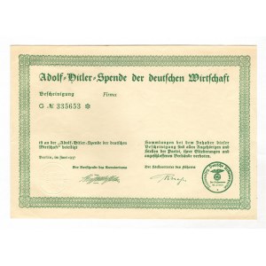 Germany - Third Reich Adolf Hitler Spend Company Certificate 1937