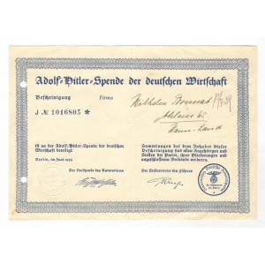 Germany - Third Reich Adolf Hitler Spend Company Certificate 1939