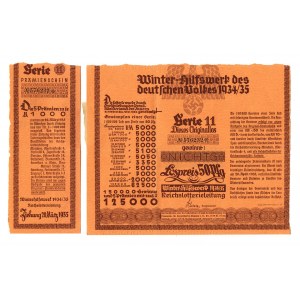 Germany - Third Reich Winter Help Lottery Ticket 50 Pfennig 1934 - 1935 (ND) With Coupon