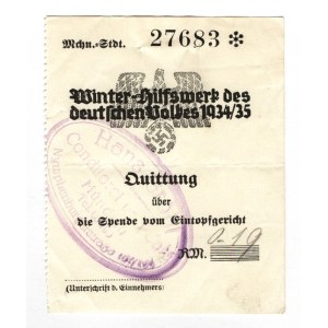 Germany - Third Reich Winter Help Spende 19 Reichspfennig 1934 - 1935 (ND)