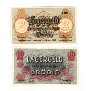 Austria - Hungary Grodig Lager Notes WWI 10 Heller 2 Kronen 1915