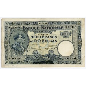 Belgium 100 Francs / 20 Belgas 1930