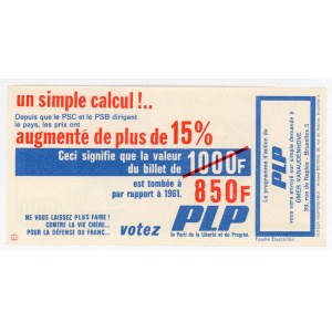 Belgium Private Banknote Election Propaganda 1000 Francs 1963 Specimen