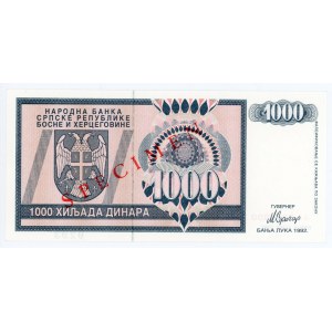 Bosnia & Herzegovina 1000 Dinara 1992 Specimen