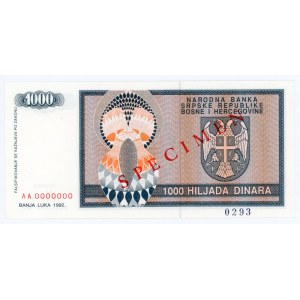 Bosnia & Herzegovina 1000 Dinara 1992 Specimen