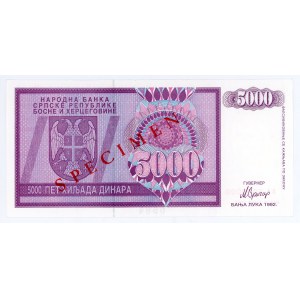 Bosnia & Herzegovina 5000 Dinara 1992 Specimen