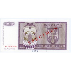 Bosnia & Herzegovina 100000 Dinara 1993 Specimen