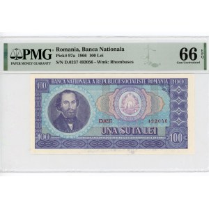 Romania 100 Lei 1966 PMG 66