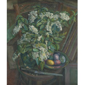 Emil Krcha (1894-1972), Martwa natura z białymi bzami, [1943]