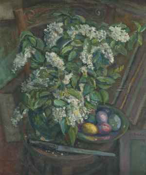 Emil Krcha (1894-1972), Martwa natura z białymi bzami, [1943]