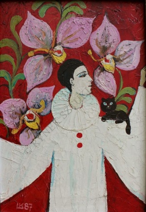 Krystyna Liberska (1926-2010), Pierrot i orchidee (1987)