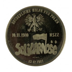 Medal [srebro - p.925] dwujęzyczny polsko-niemiecki SOLIDARNOŚĆ / Bratnia pomoc dla Polaków UNC