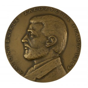 Medal Antoni Blikle założyciel firmy 1869, sygnowany JS [Janina Szmidt-Stefanowicz], bity, tombak patynowany, średnica 70mm, 1974r.