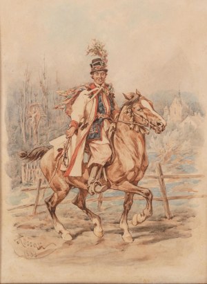 Juliusz Kossak (1824 Nowy Wiśnicz-1899 Kraków), Drużba krakowski na koniu, 1888 r.