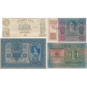 Österreich/Ungarn, 50-1.000 Kronen & 1 Forint - 4 Stücke