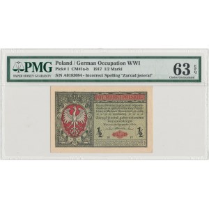 Jenerał 1/2 mkp 1916 - A 018... - ciemny numerator - PMG 63 EPQ