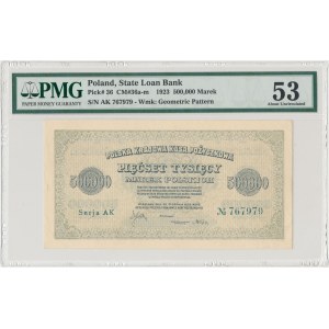500.000 mkp 1923 - Serja AK (Mił.36d) - 6-cyfr - PMG 53
