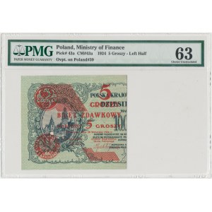 5 groszy 1924 - lewa połowa - PMG 63