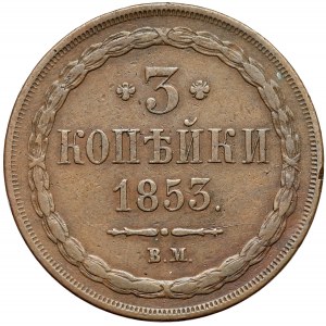 Nicholas I, 3 Kopecks 1853 BM, Warsaw - rare
