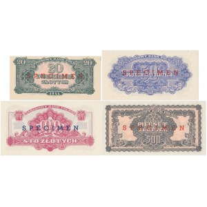20-500 złotych 1944 ...owe - nadruk SPECIMEN 25 lat NBP - zestaw (4szt)