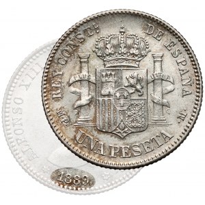 Hiszpania, 1 peseta 1889 MP-M - rzadka