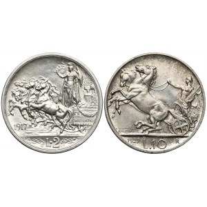 Italien, Viktor Emanuel III., 2 Lire 1917 und 10 Lire 1927 - 2 Stücke
