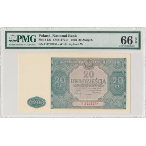 20 złotych 1946 - D - duża litera - PMG 66 EPQ