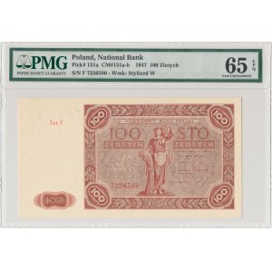100 złotych 1947 - Ser.F - mała litera - PMG 65 EPQ