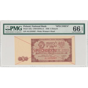 SPECIMEN 5 złotych 1948 - AL - PMG 66 EPQ