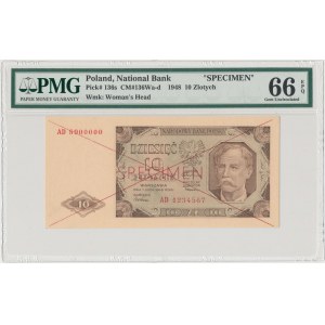 SPECIMEN 10 złotych 1948 - AD - PMG 66 EPQ