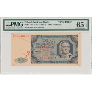 SPECIMEN 20 złotych 1948 - AD - PMG 65 EPQ