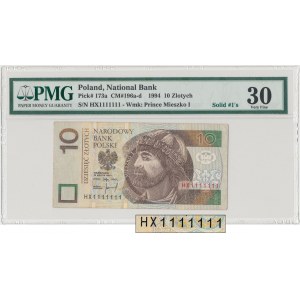 10 złotych 1994 - HX 1111111 - PMG 30