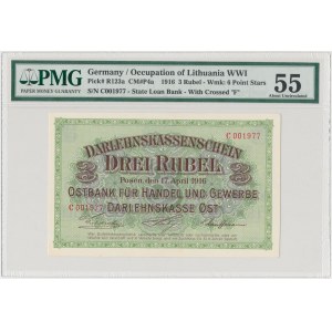 Poznań 3 ruble 1916 ''...wystara'' - C - PMG 55