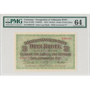 Poznań 3 ruble 1916 ''...nabywa'' - R - PMG 64